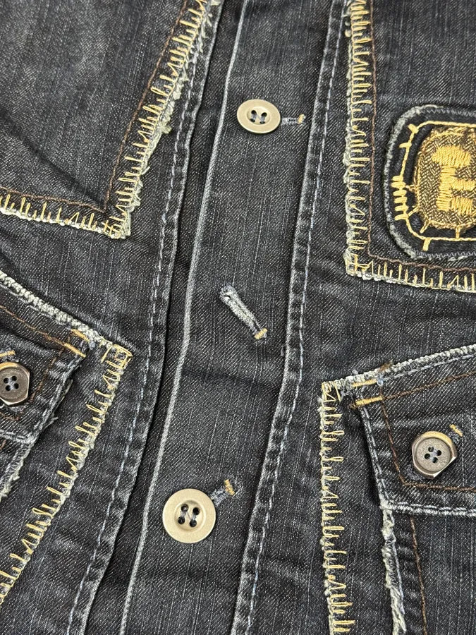 AW2007 Marithé + François Girbaud Navy Structured Buttoned Patchwork Denim Jacket yatkyIv 9