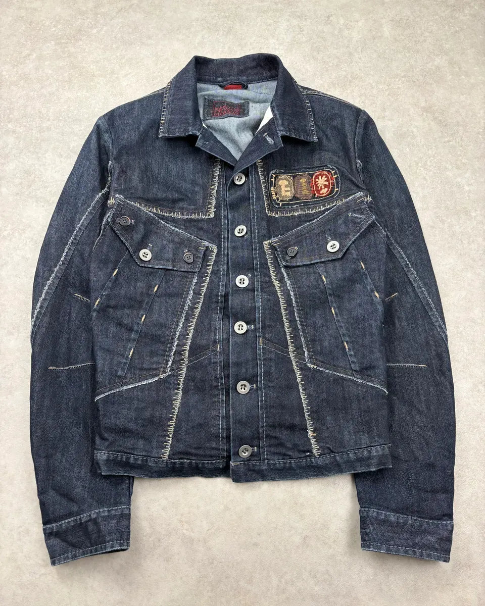 AW2007 Marithé + François Girbaud Dark Navy Brut Multi-Pocket Stitched Denim Jacket uurTcDs 0