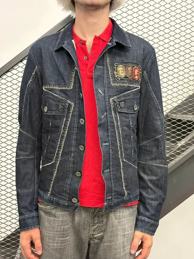 AW2007 Marithé + François Girbaud Dark Navy Brut Multi-Pocket Stitched Denim Jacket uurTcDs 2