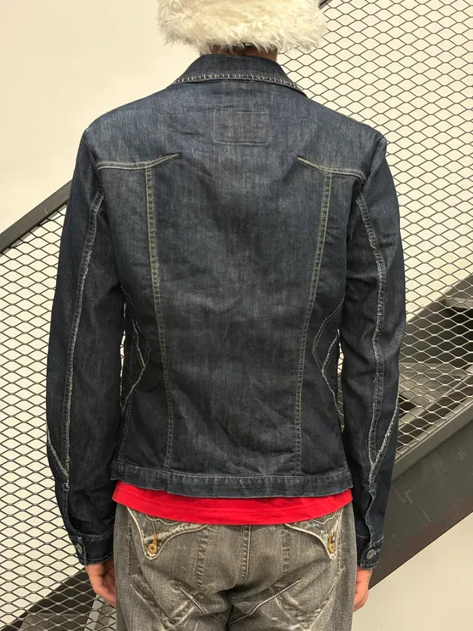 AW2007 Marithé + François Girbaud Dark Navy Brut Multi-Pocket Stitched Denim Jacket uurTcDs 3