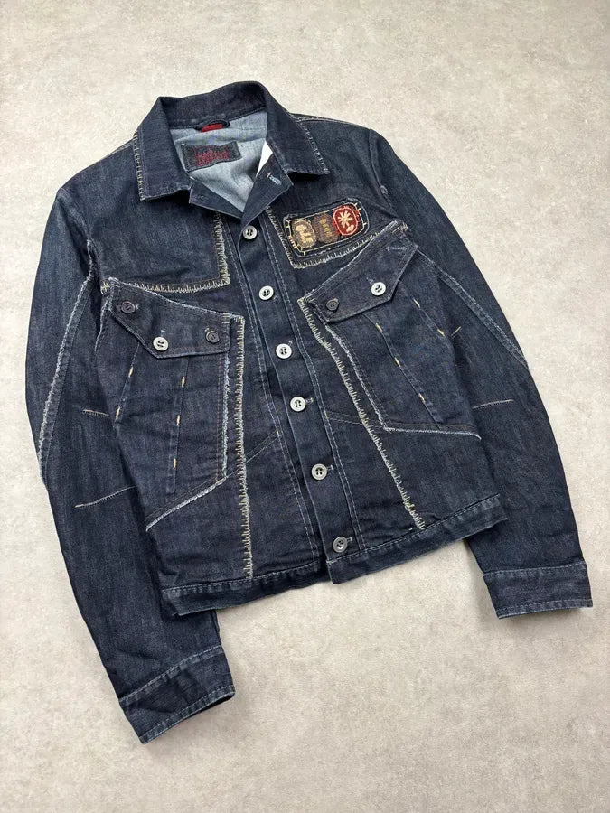 AW2007 Marithé + François Girbaud Dark Navy Brut Multi-Pocket Stitched Denim Jacket uurTcDs 4