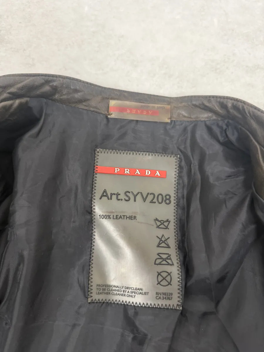 AW2007 Prada Beige & Brown Ricer Biker Leather Jacket oGbDHdS 10