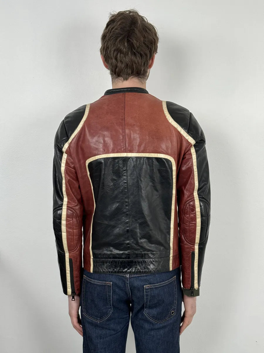 AW2007 Prada Black & Red Biker Racer Leather Jacket ySKbnxD 1