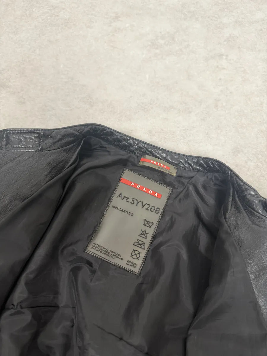 AW2007 Prada Black & Red Biker Racer Leather Jacket ySKbnxD 10