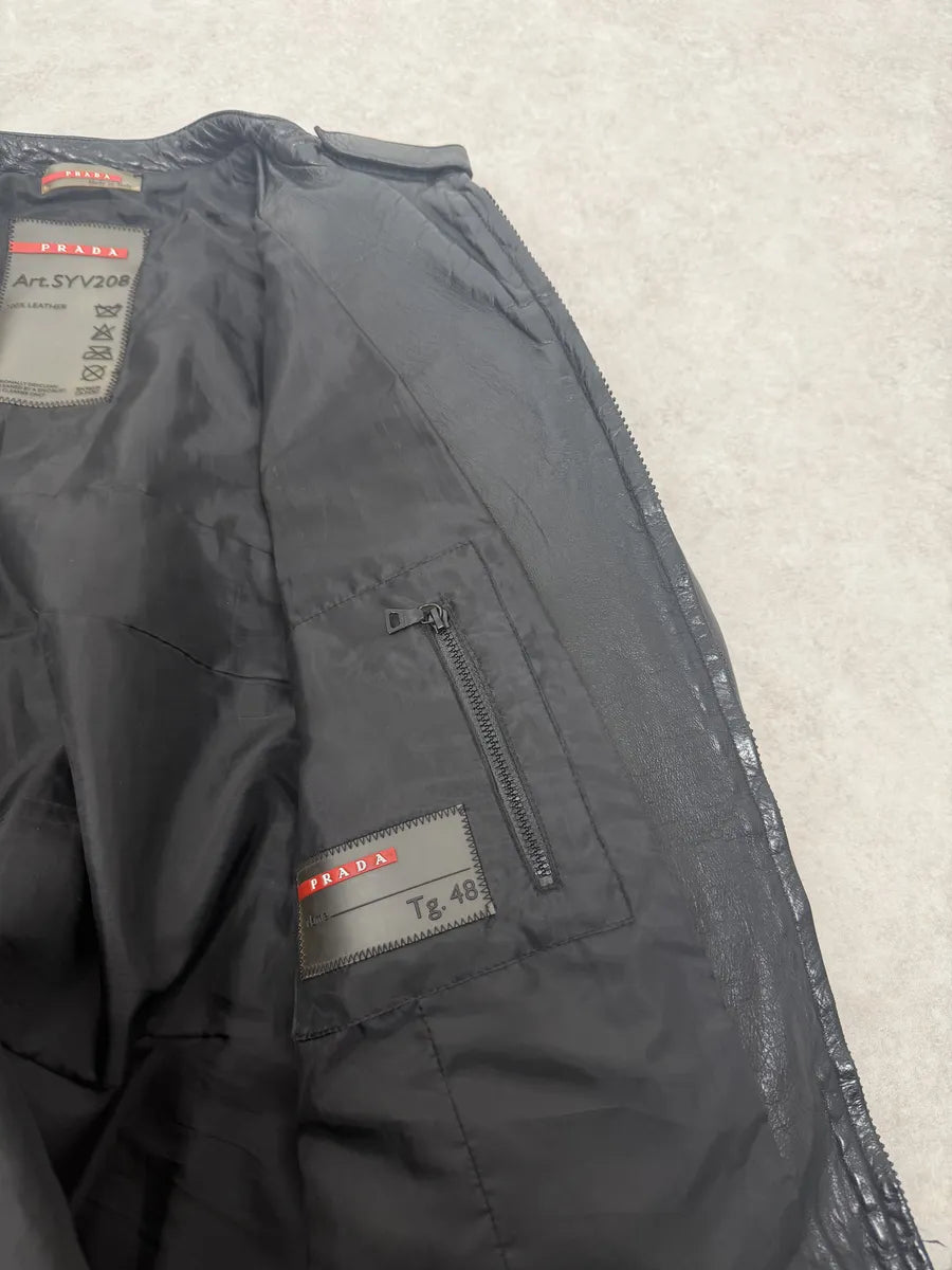 AW2007 Prada Black & Red Biker Racer Leather Jacket ySKbnxD 11