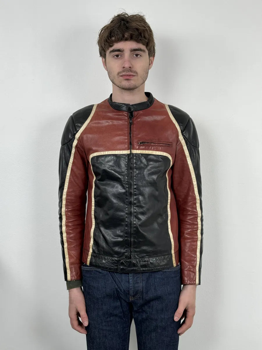 AW2007 Prada Black & Red Biker Racer Leather Jacket ySKbnxD 2