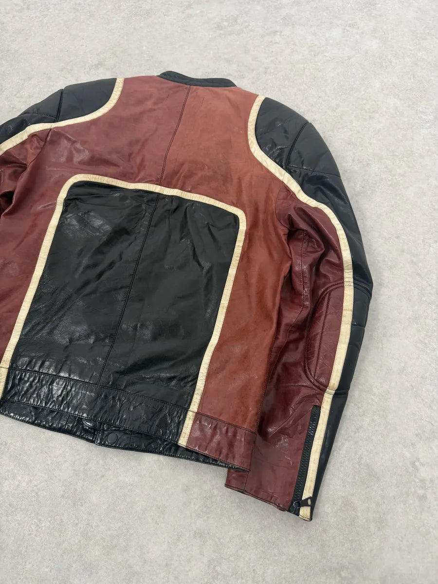 AW2007 Prada Black & Red Biker Racer Leather Jacket ySKbnxD 4
