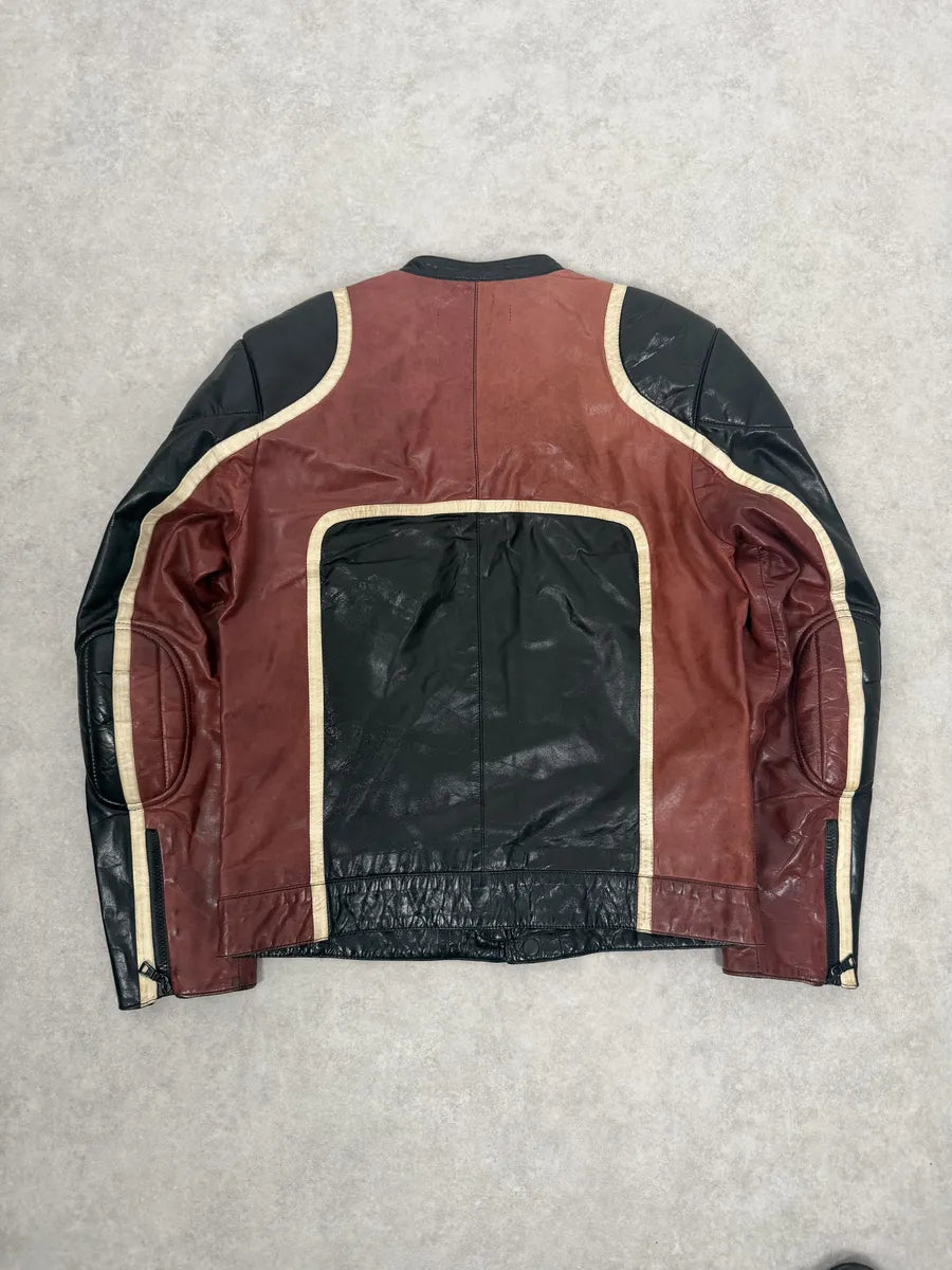 AW2007 Prada Black & Red Biker Racer Leather Jacket ySKbnxD 5