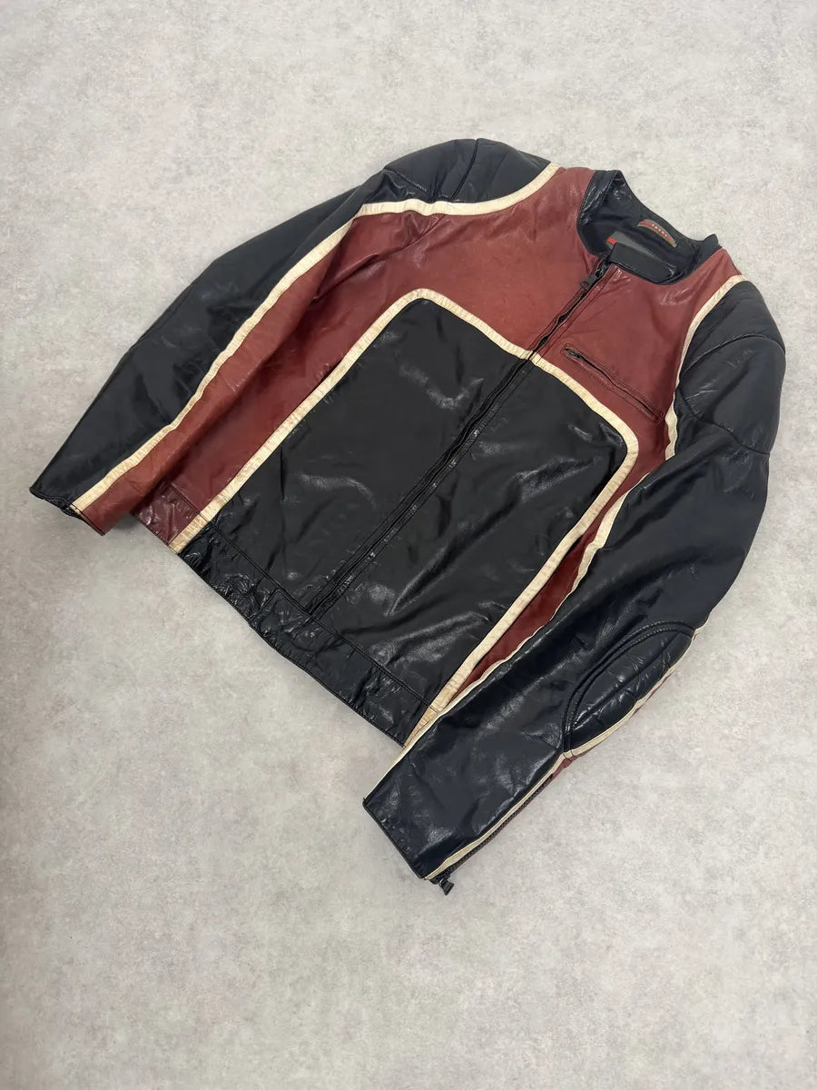 AW2007 Prada Black & Red Biker Racer Leather Jacket ySKbnxD 6