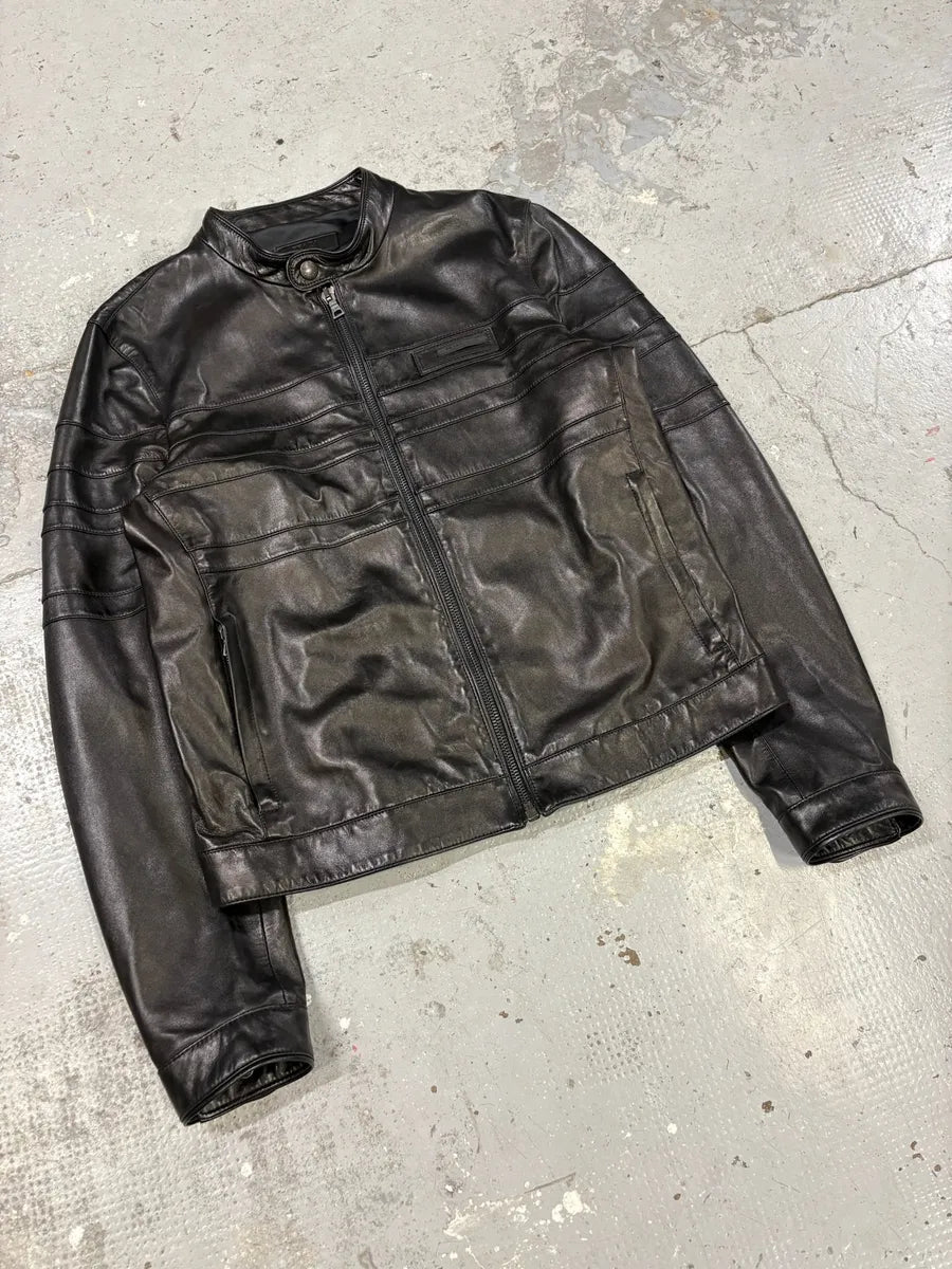 AW2007 Prada Black Biker Premium Leather Jacket ylcypSd 10