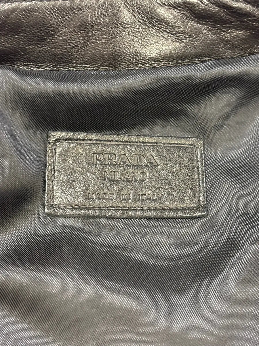 AW2007 Prada Black Biker Premium Leather Jacket ylcypSd 6