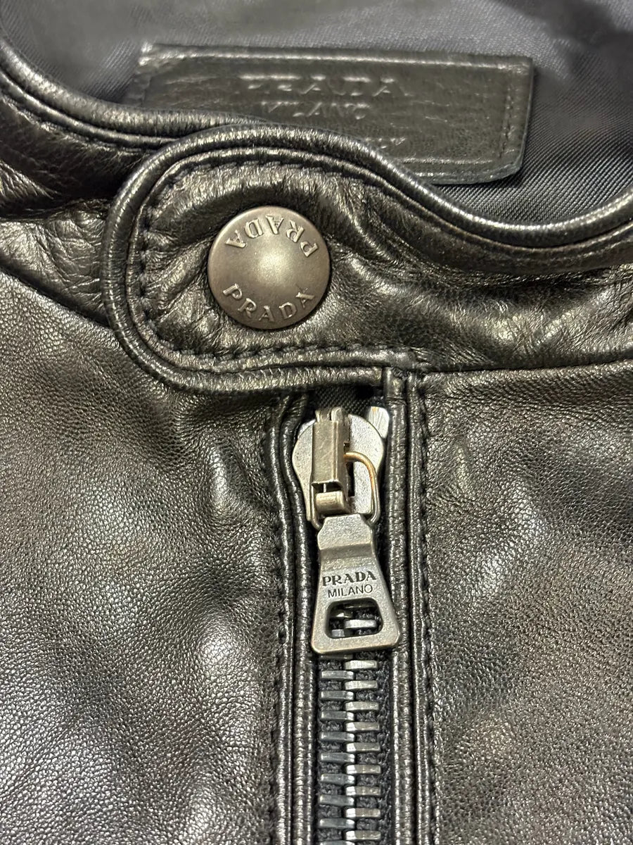AW2007 Prada Black Biker Premium Leather Jacket ylcypSd 7