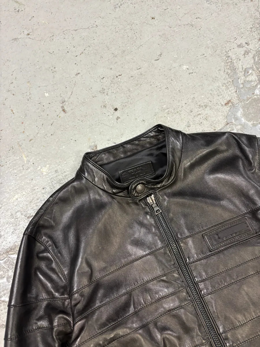 AW2007 Prada Black Biker Premium Leather Jacket ylcypSd 9