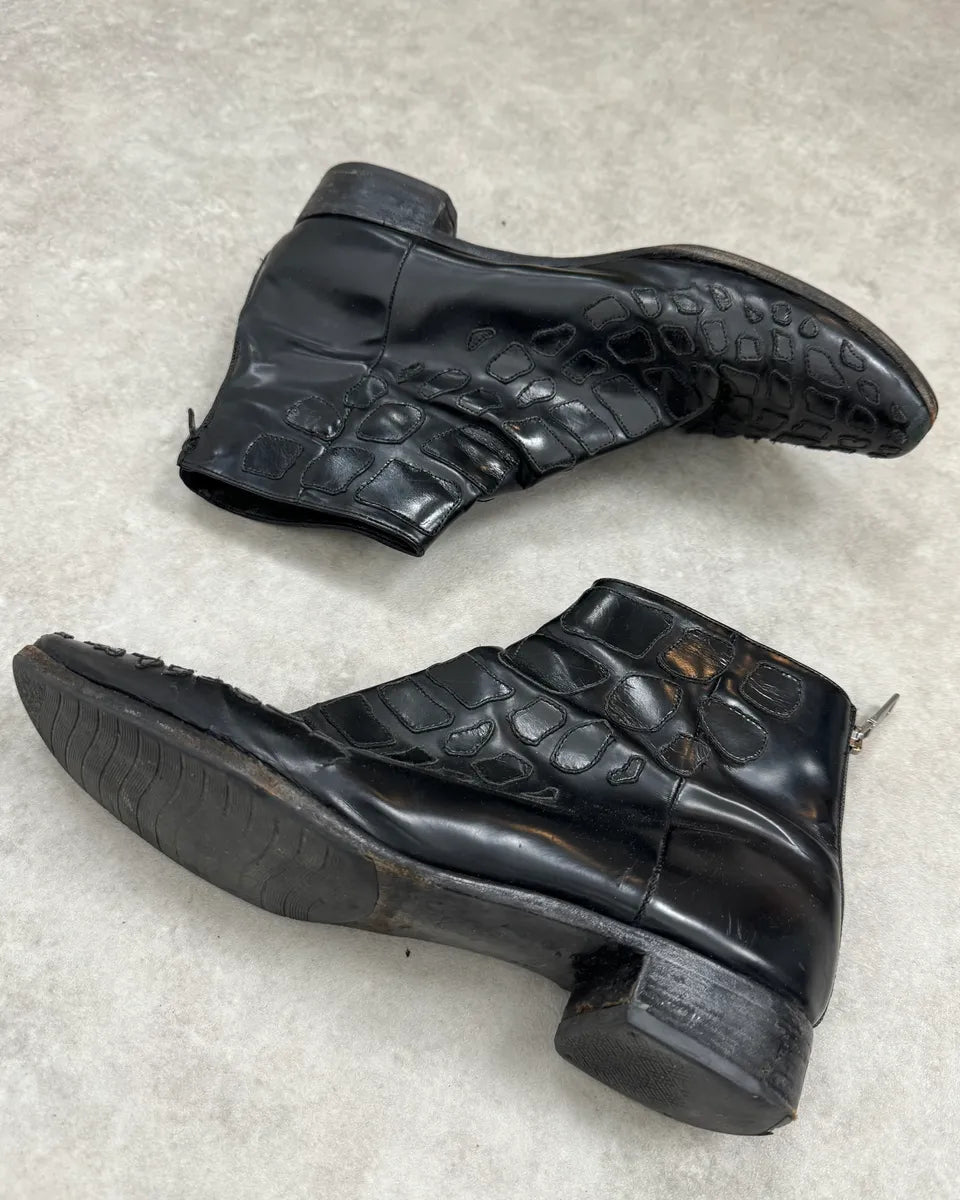 AW2007 Prada Black Leather Chelsea Crocodile Embossed Boots qBlNaCa 1