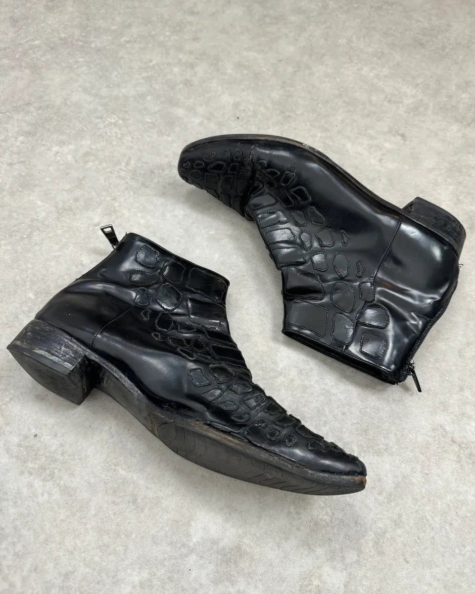 AW2007 Prada Black Leather Chelsea Crocodile Embossed Boots qBlNaCa 2