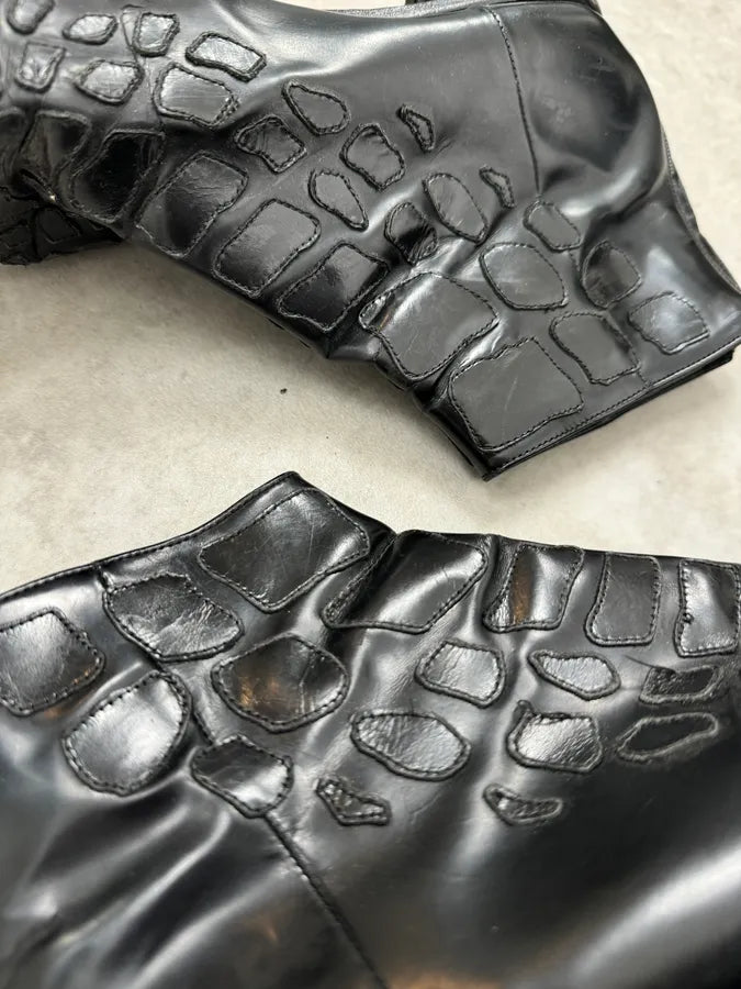 AW2007 Prada Black Leather Chelsea Crocodile Embossed Boots qBlNaCa 3