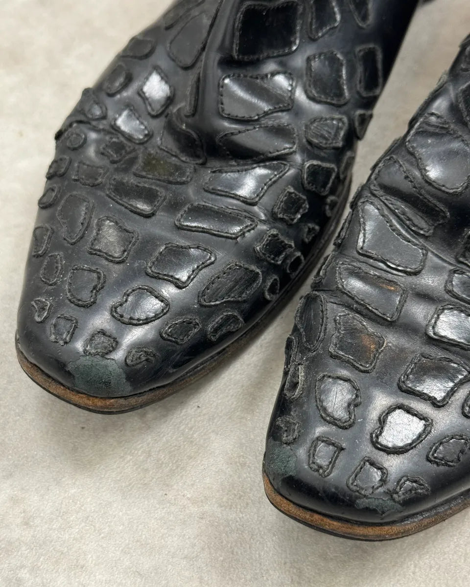 AW2007 Prada Black Leather Chelsea Crocodile Embossed Boots qBlNaCa 5