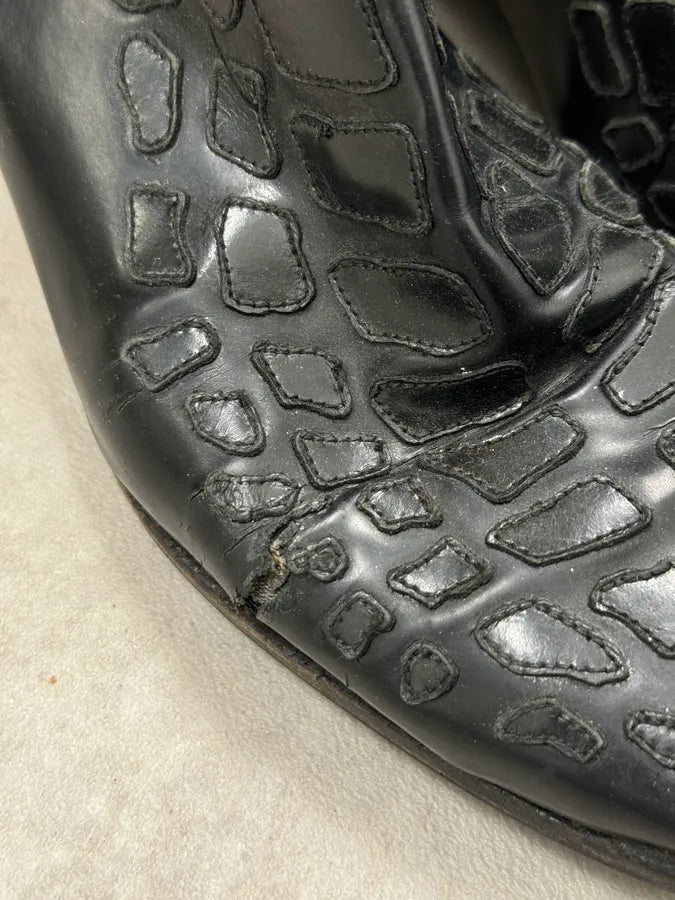 AW2007 Prada Black Leather Chelsea Crocodile Embossed Boots qBlNaCa 6