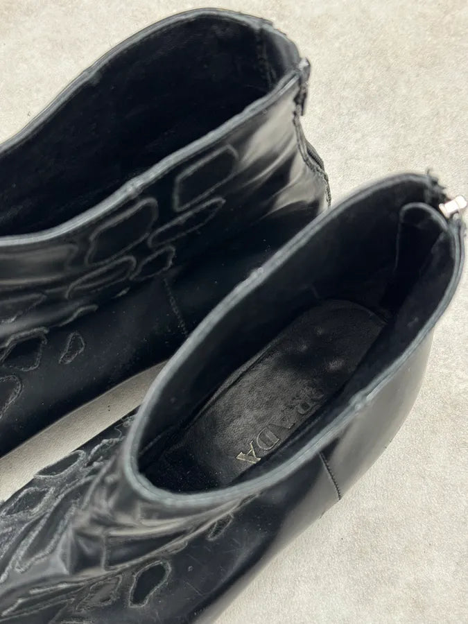 AW2007 Prada Black Leather Chelsea Crocodile Embossed Boots qBlNaCa 9