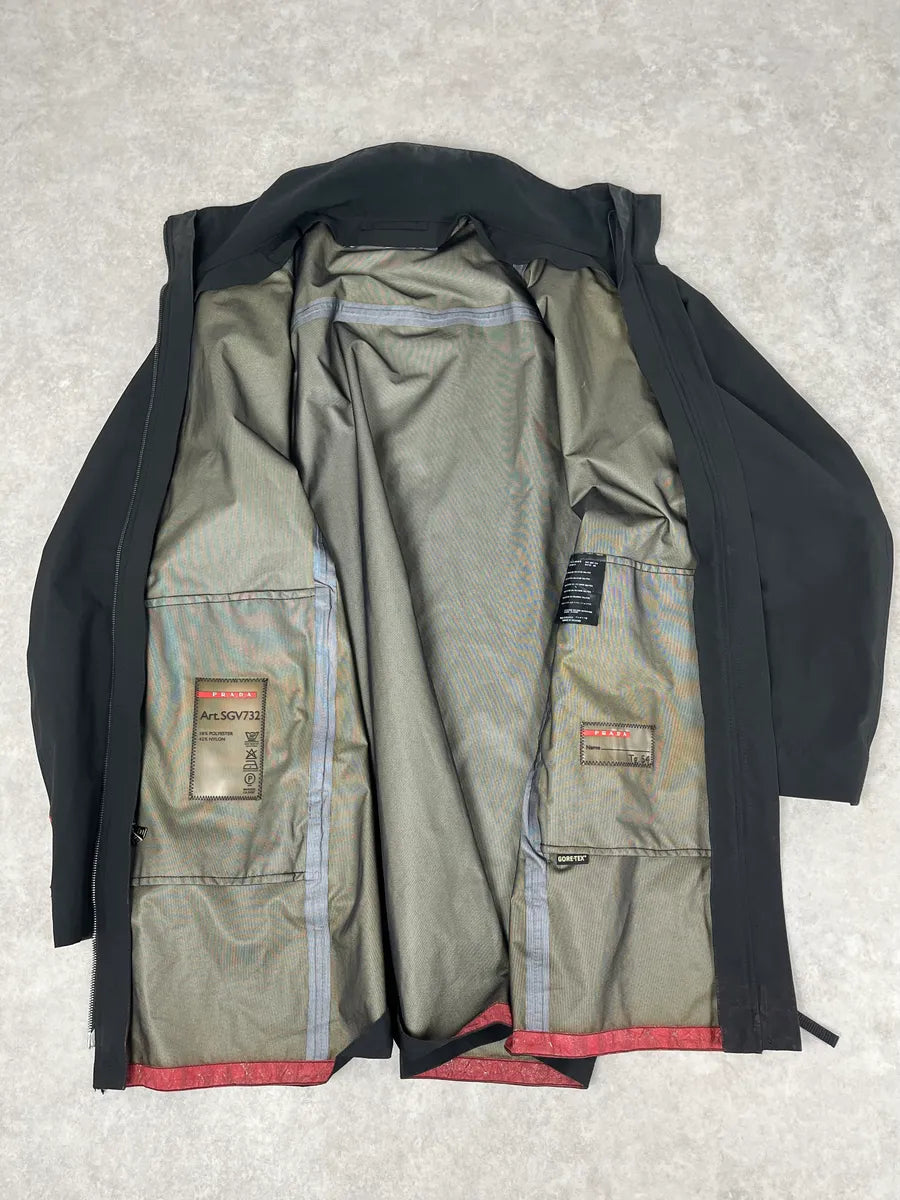 AW2007 Prada Black Nylon Long Windbreaker Jacket wMHItEq 6