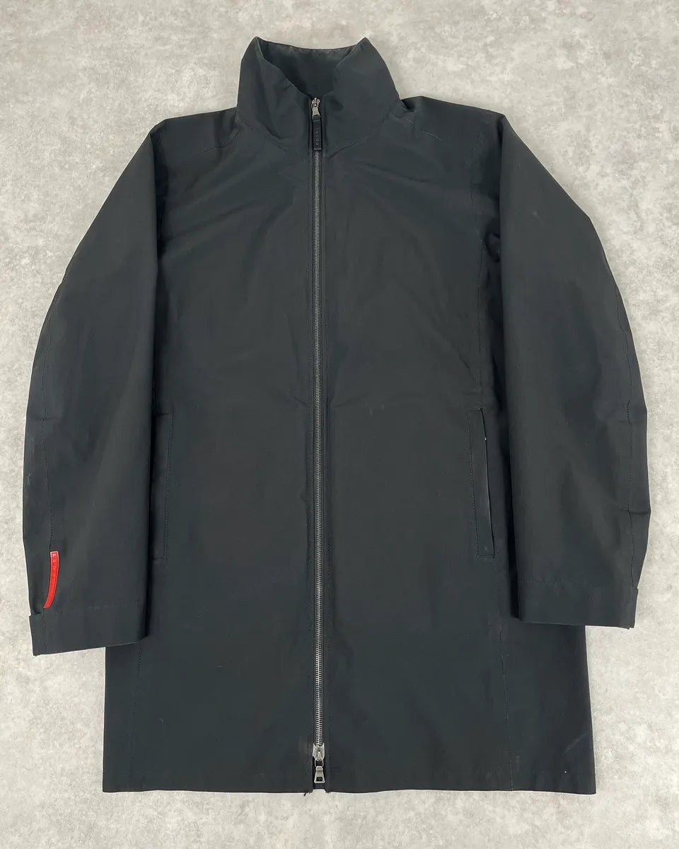 AW2007 Prada Black Nylon Long Windbreaker Jacket wMHItEq 0