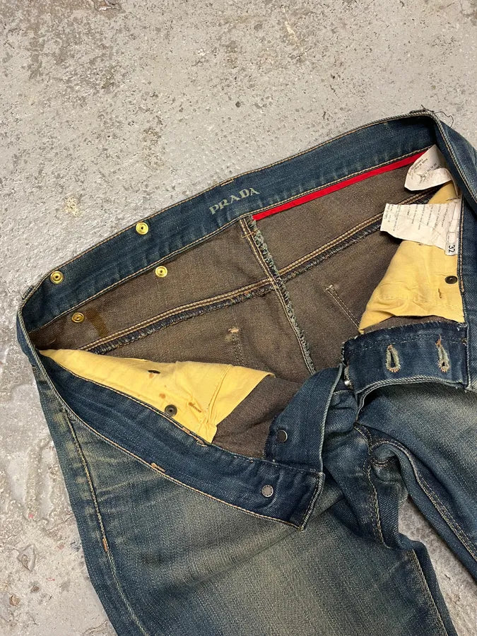 AW2007 Prada Blue Faded Denim Slim Jeans FKLoSXC 9