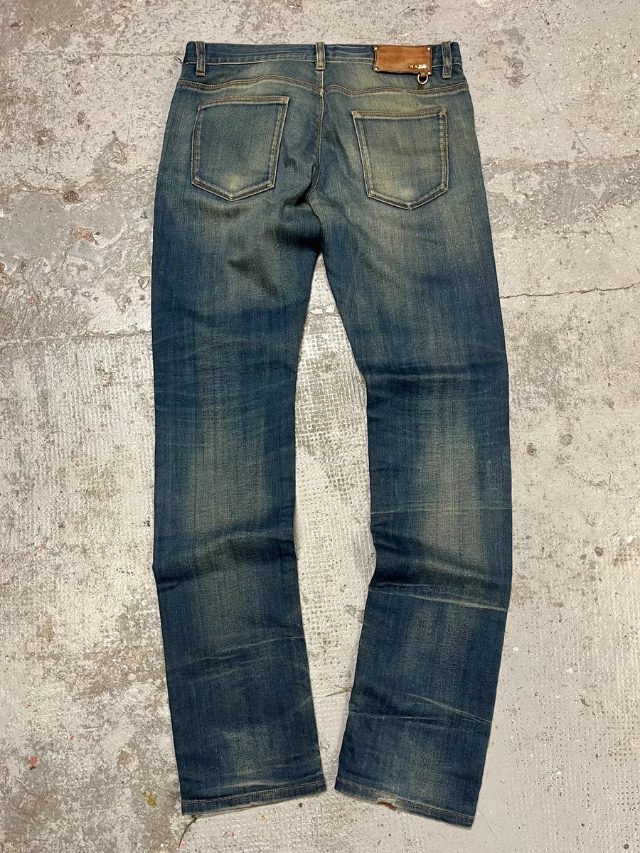 AW2007 Prada Blue Faded Denim Slim Jeans FKLoSXC 5