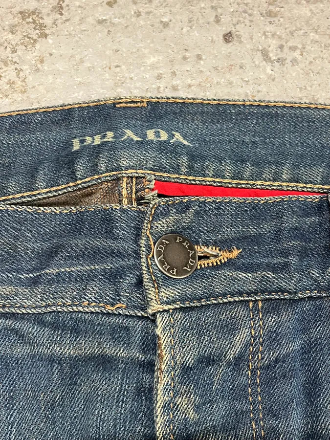 AW2007 Prada Blue Faded Denim Slim Jeans FKLoSXC 8
