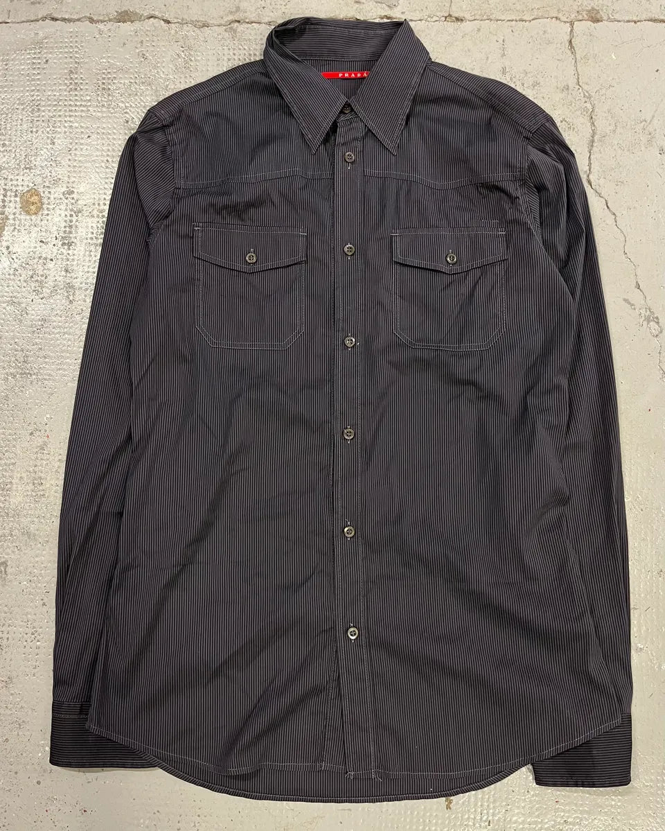 AW2007 Prada Grey Striped Shirt  VLVCXCO 3