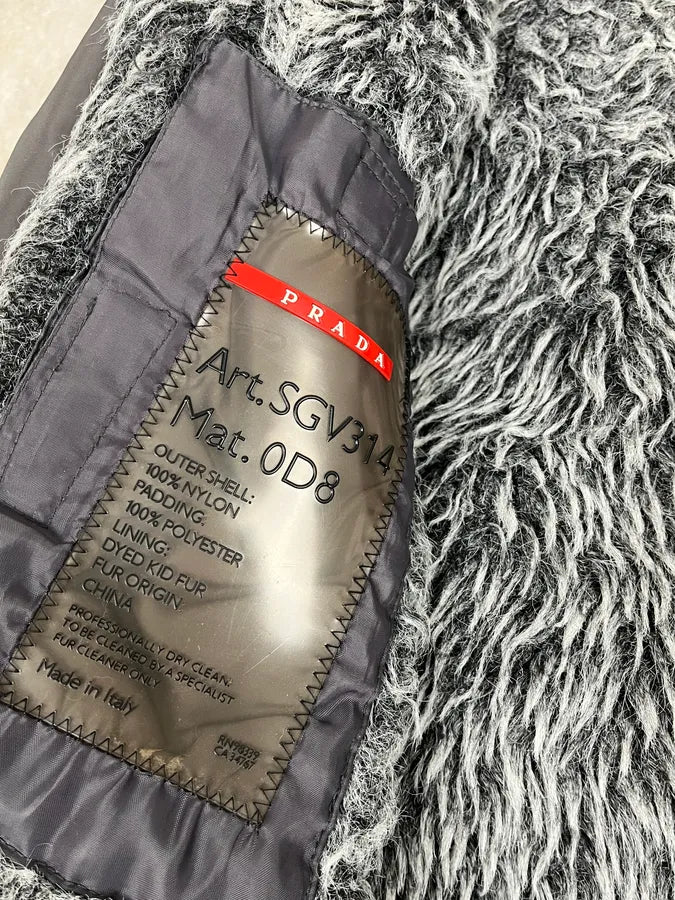  2000s Prada Dyed Kid Fur Grey Hooded Puffer Jacket aIJziGx 12