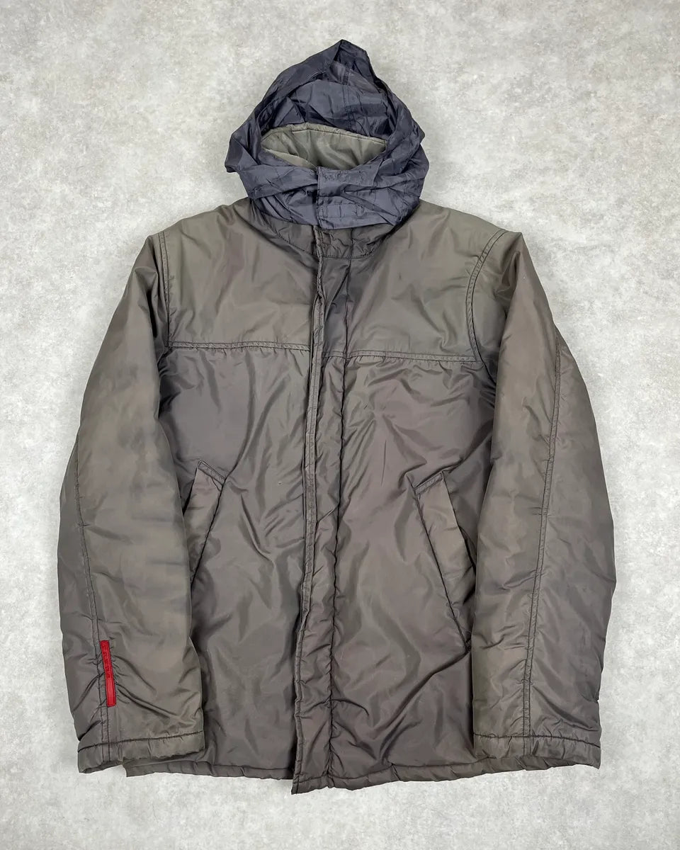  2000s Prada Dyed Kid Fur Grey Hooded Puffer Jacket aIJziGx 0