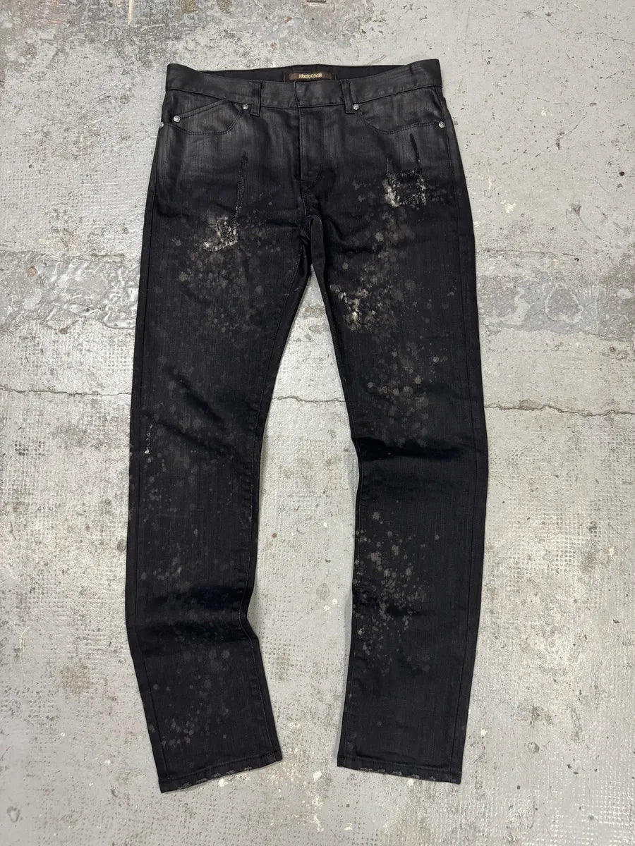 AW2007 Roberto Cavalli Black Distressed Slim Jeans tuiZXSd 0