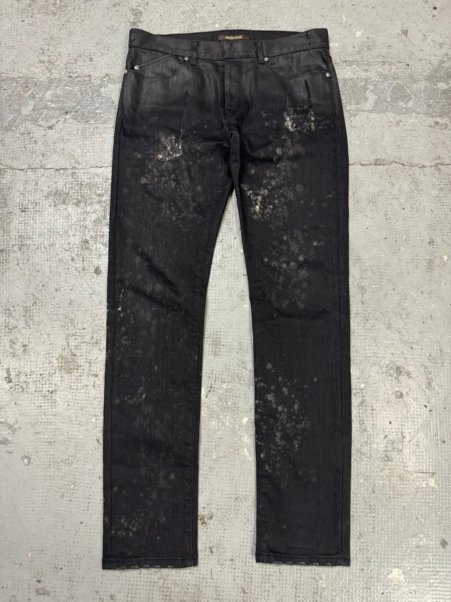 AW2007 Roberto Cavalli Black Distressed Slim Jeans tuiZXSd 7