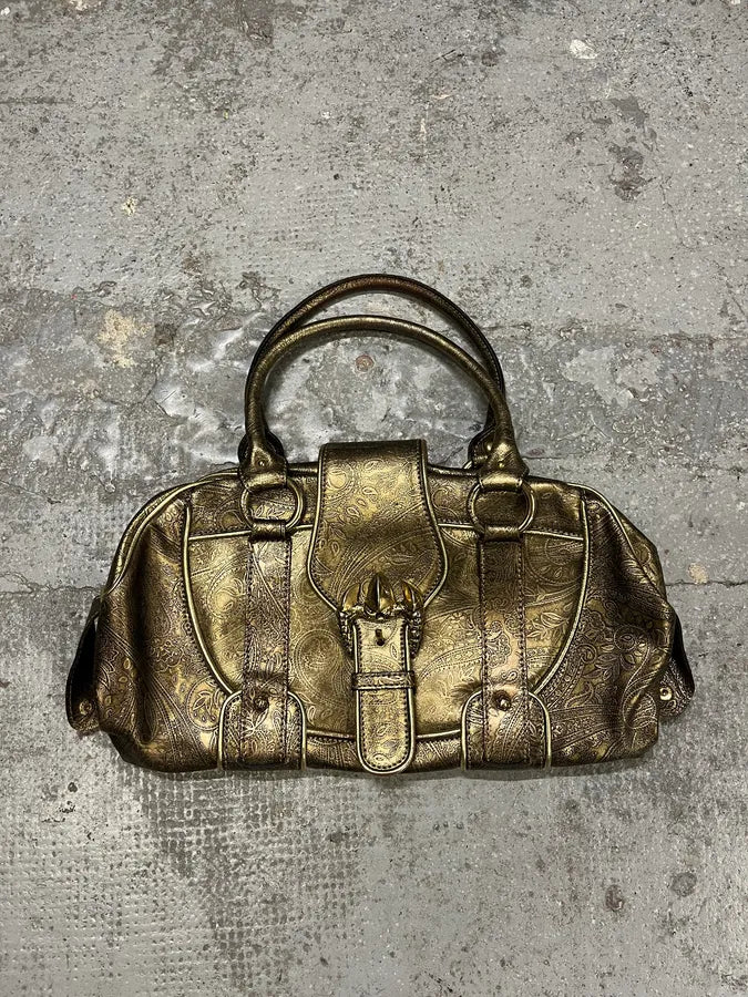 AW2007 Roberto Cavalli Gold Buckle Embroidered Handle Leather Bag (OS) zCvilUB 0