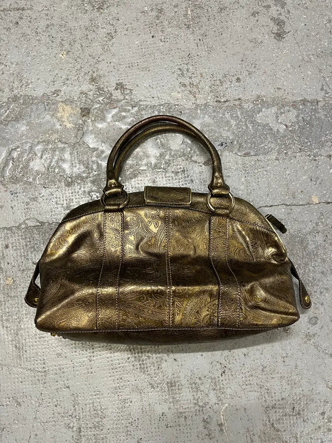 AW2007 Roberto Cavalli Gold Buckle Embroidered Handle Leather Bag (OS) zCvilUB 2