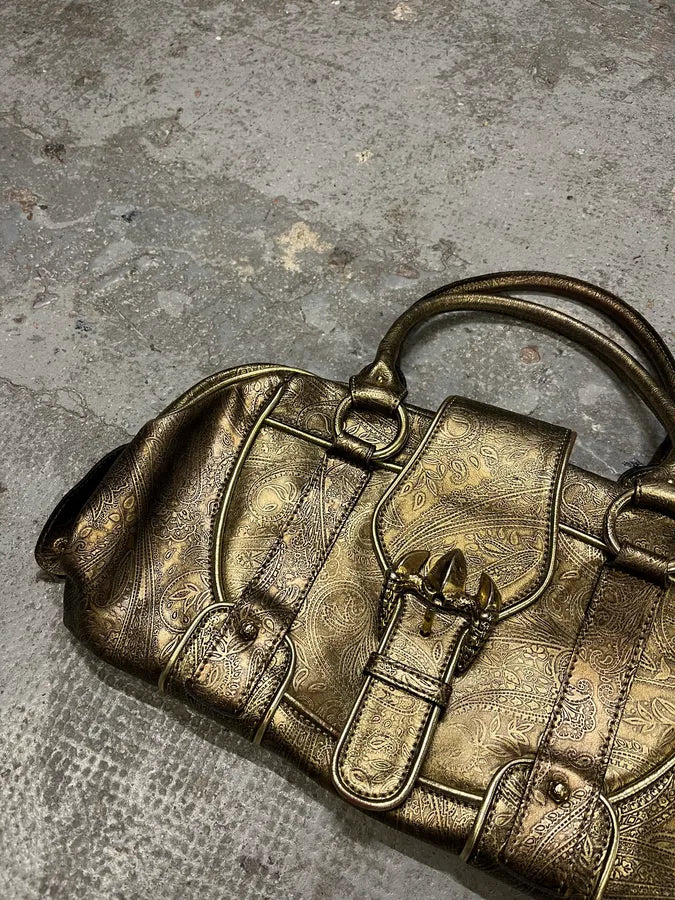 AW2007 Roberto Cavalli Gold Buckle Embroidered Handle Leather Bag (OS) zCvilUB 4