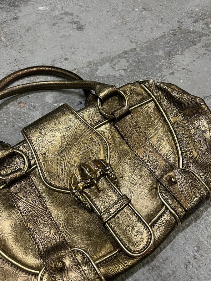 AW2007 Roberto Cavalli Gold Buckle Embroidered Handle Leather Bag (OS) zCvilUB 5