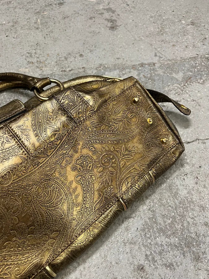 AW2007 Roberto Cavalli Gold Buckle Embroidered Handle Leather Bag (OS) zCvilUB 6