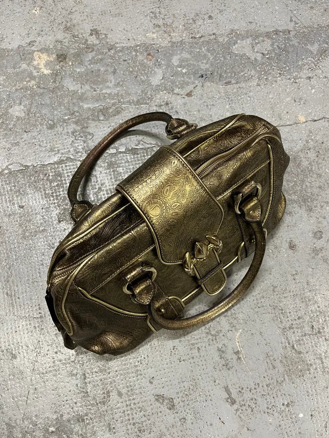 AW2007 Roberto Cavalli Gold Buckle Embroidered Handle Leather Bag (OS) zCvilUB 7