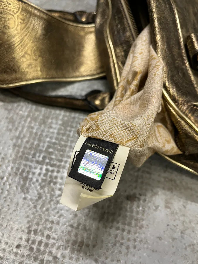 AW2007 Roberto Cavalli Gold Buckle Embroidered Handle Leather Bag (OS) zCvilUB 9