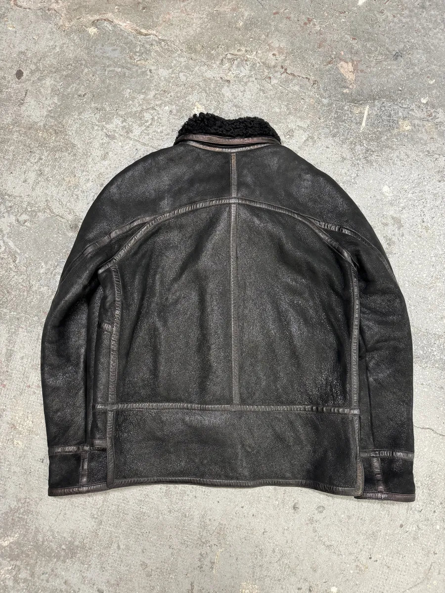 AW2008 Balenciaga Lambskin Black Asymmetrical Shearling Leather Jacket nsVmIJn 1
