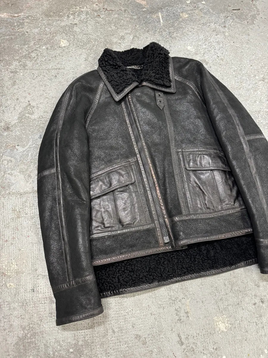 AW2008 Balenciaga Lambskin Black Asymmetrical Shearling Leather Jacket nsVmIJn 2