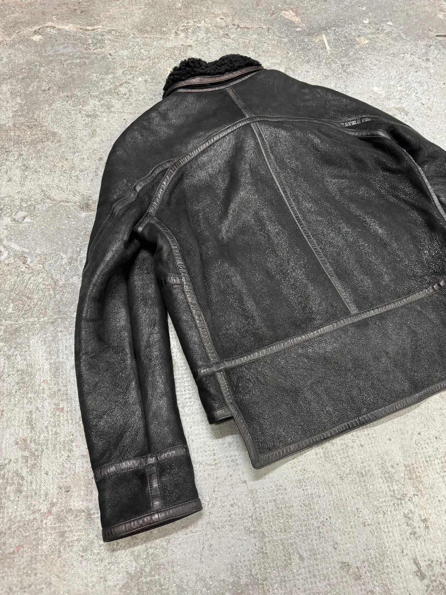 AW2008 Balenciaga Lambskin Black Asymmetrical Shearling Leather Jacket nsVmIJn 4
