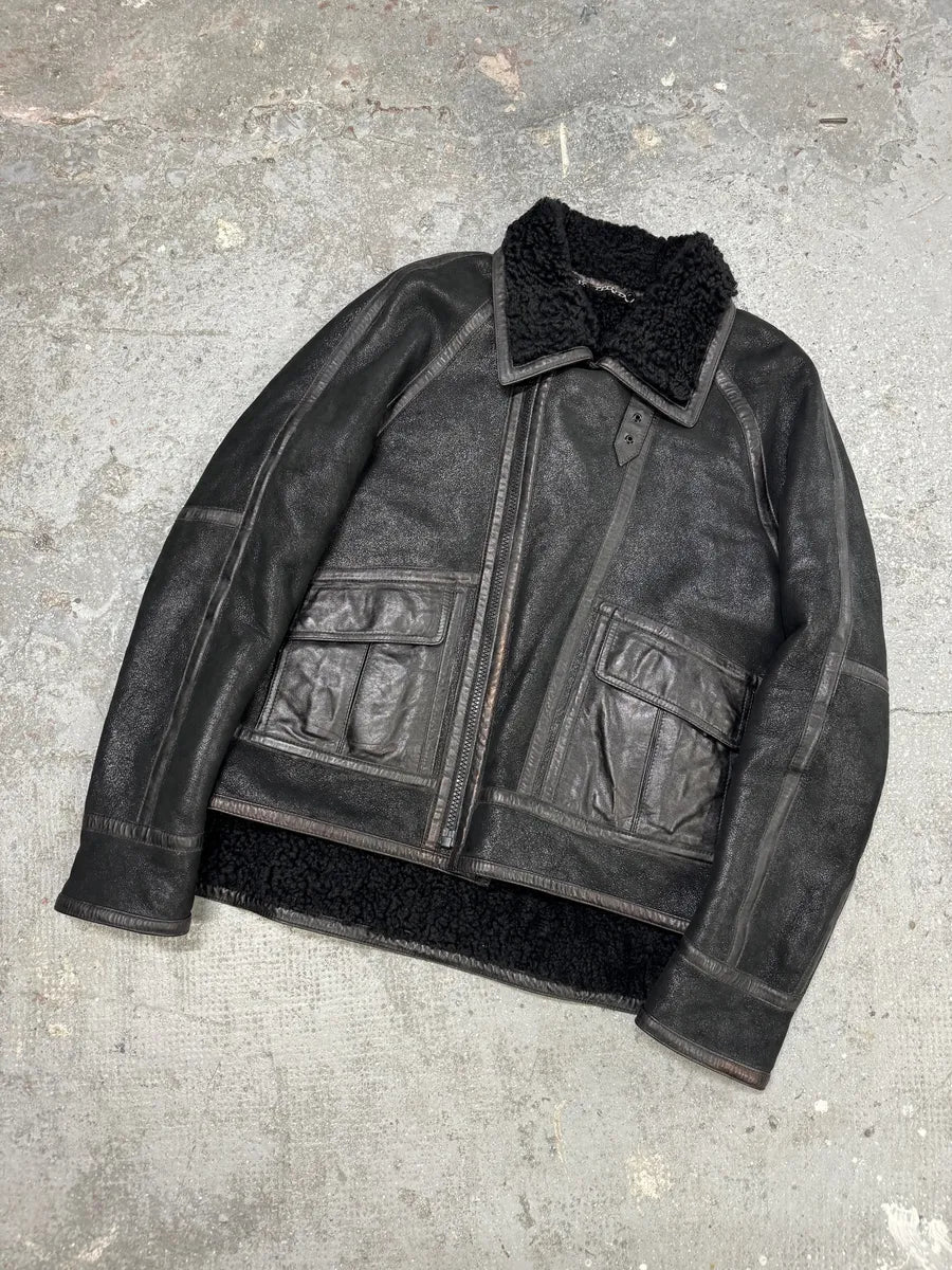 AW2008 Balenciaga Lambskin Black Asymmetrical Shearling Leather Jacket nsVmIJn 5