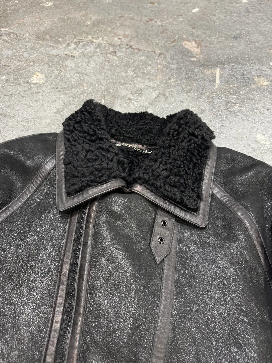AW2008 Balenciaga Lambskin Black Asymmetrical Shearling Leather Jacket nsVmIJn 7