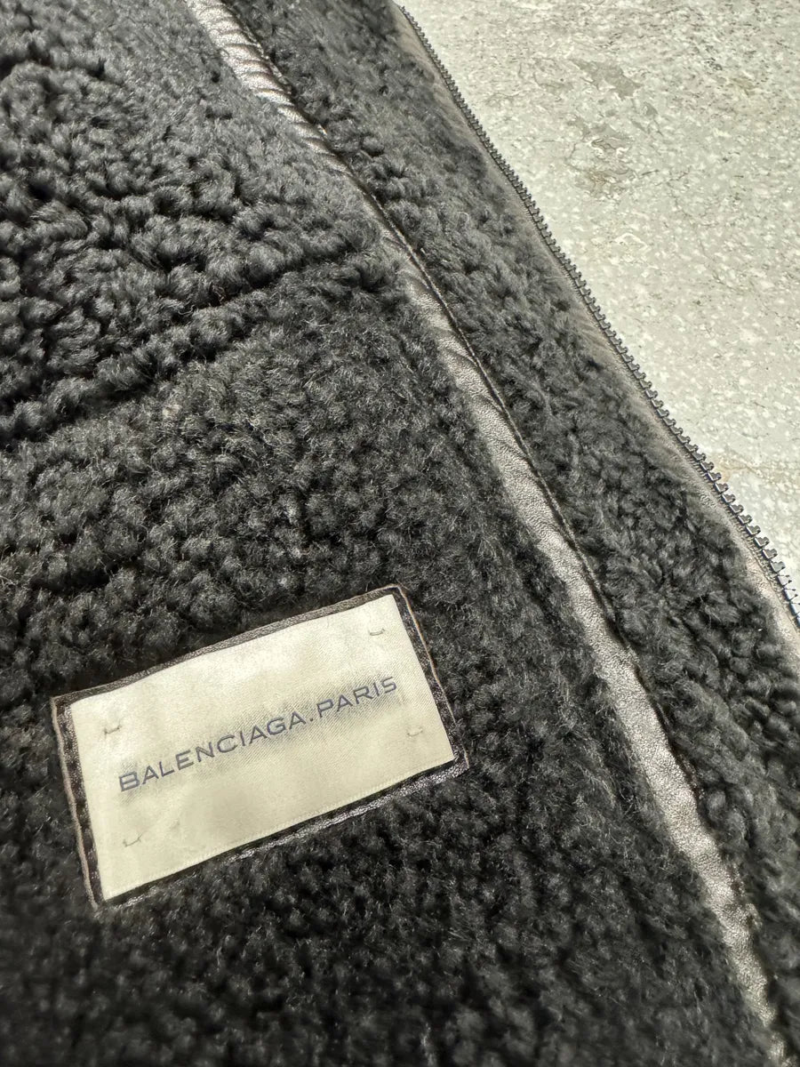 AW2008 Balenciaga Lambskin Black Asymmetrical Shearling Leather Jacket nsVmIJn 8