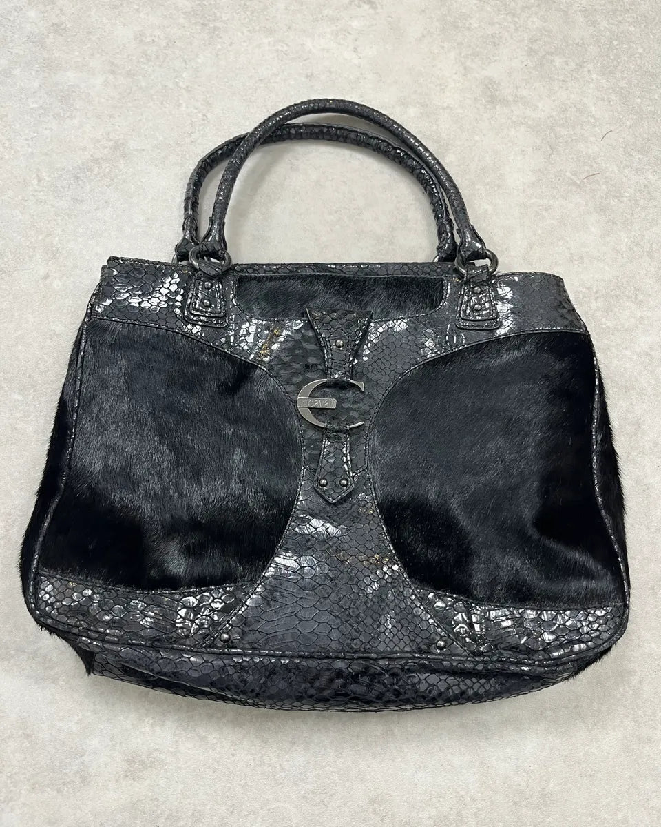 AW2008 Cavalli Black Fur & Python Effect Handle Bag IkhTAhV 0