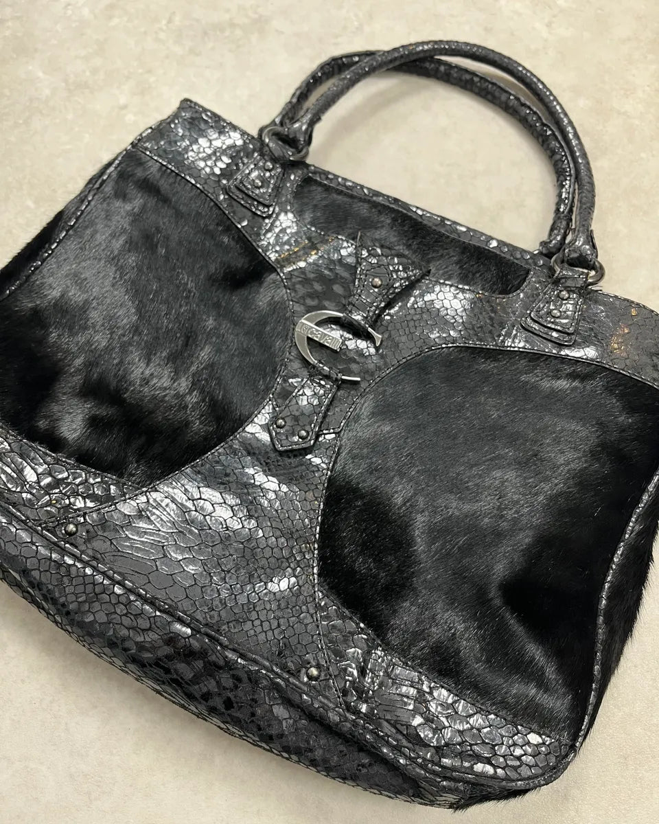 AW2008 Cavalli Black Fur & Python Effect Handle Bag IkhTAhV 3