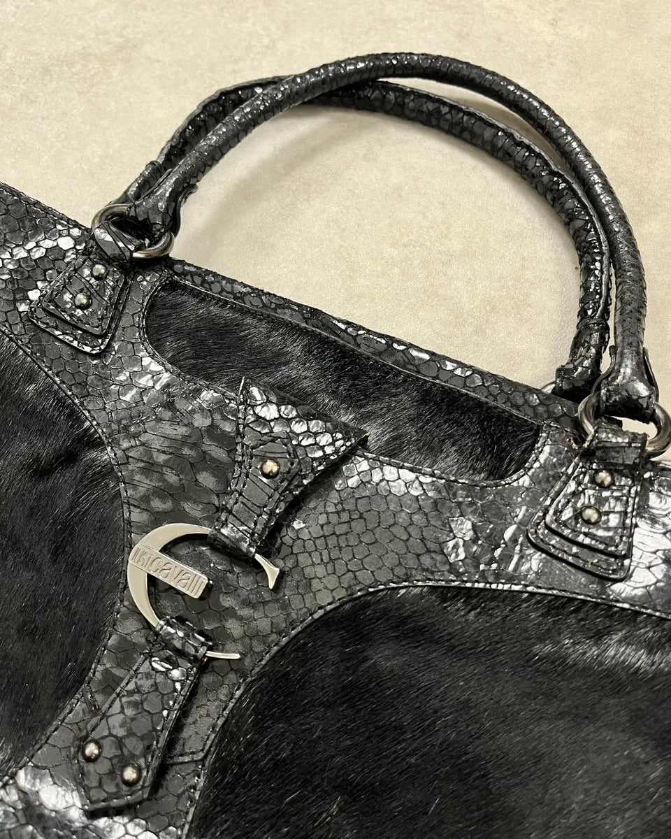 AW2008 Cavalli Black Fur & Python Effect Handle Bag IkhTAhV 4