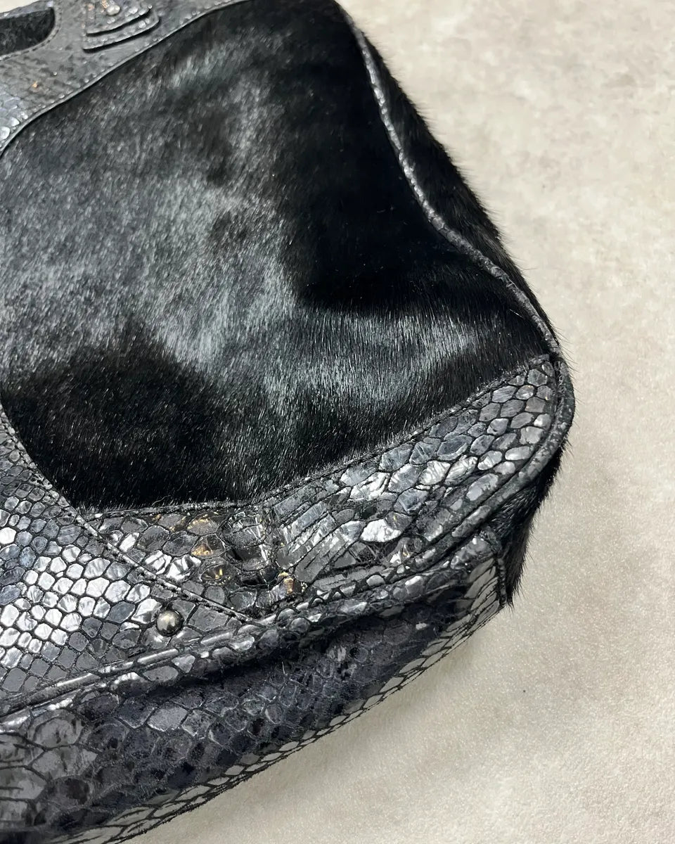 AW2008 Cavalli Black Fur & Python Effect Handle Bag IkhTAhV 5
